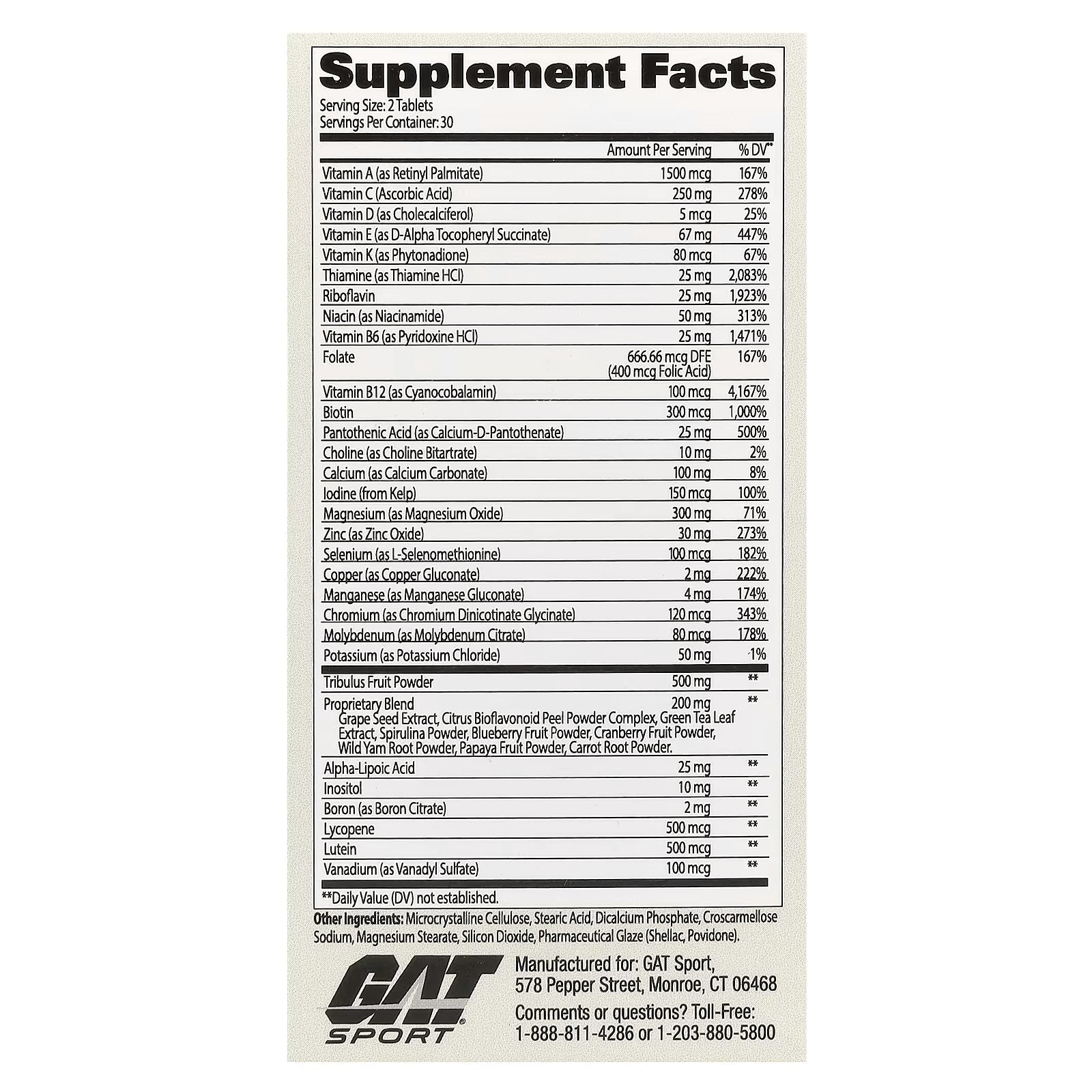 GAT Sport Men's Multi+Test - Multivitamin & Testosterone Support, 60 Tablets