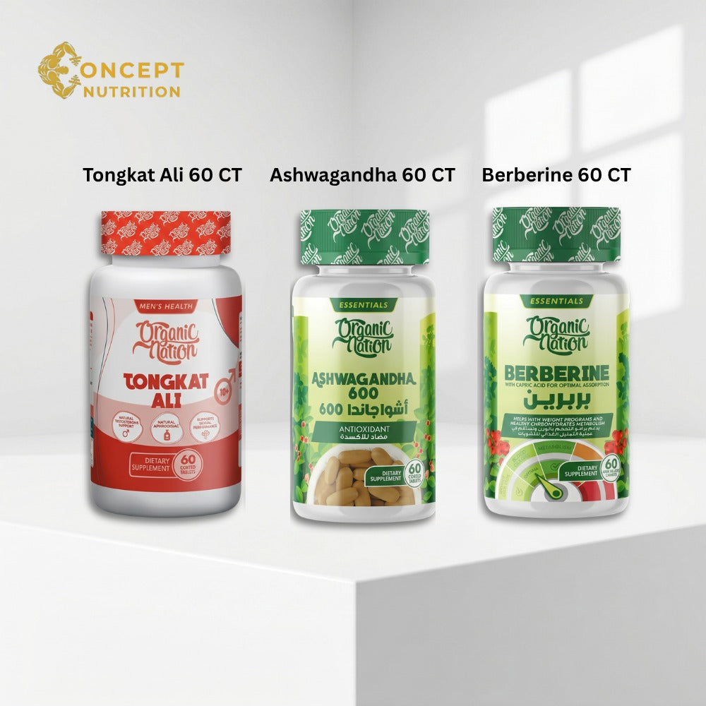 Organic Nation Vitality & Metabolic Support Bundle - Berberine, Ashwagandha & Tongkat Ali