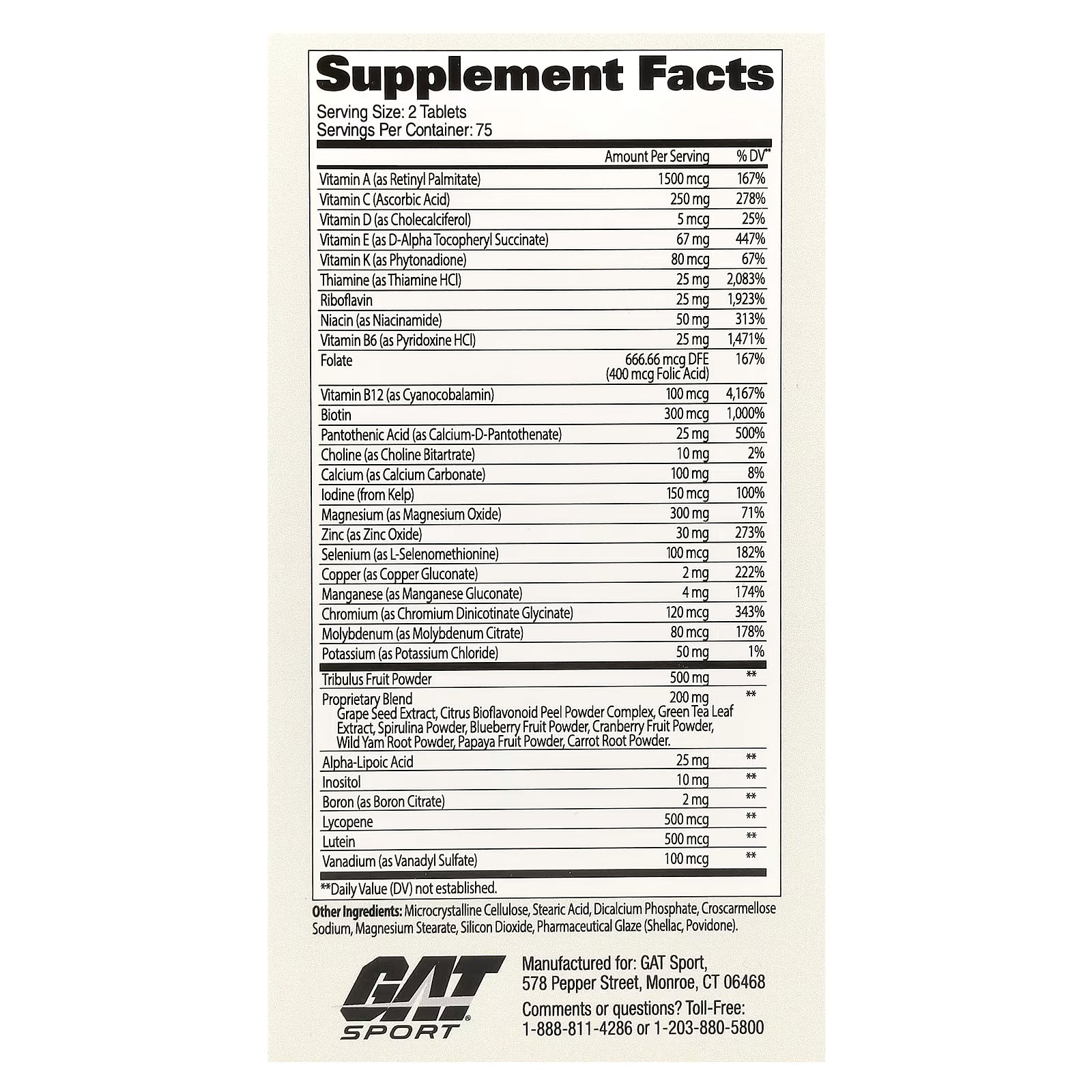 GAT Sport Men's Multi+Test - Multivitamin & Testosterone Support - 150 Tablets