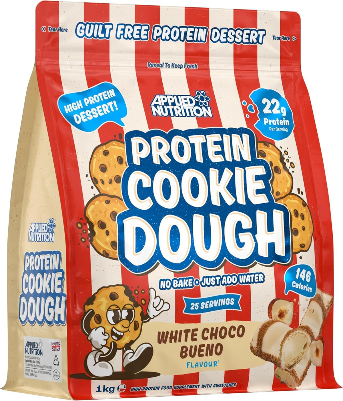 Applied Nutrition Protein Cookie Dough 1kg – High Protein Snack, Over 22g of Protein Per Serving, Ready-to-Eat– Low Calorie, Healthy Treat (1kg – 25 Servings) (White Choco Pistachio)