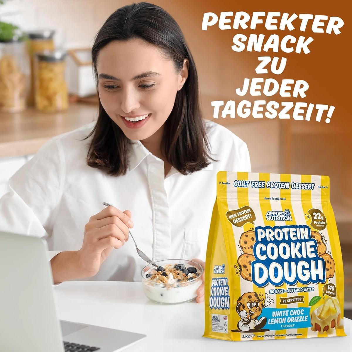 Applied Nutrition Protein Cookie Dough 1kg – High Protein Snack, Over 22g of Protein Per Serving, Ready-to-Eat– Low Calorie, Healthy Treat (1kg – 25 Servings) (White Choco Hazelnut)
