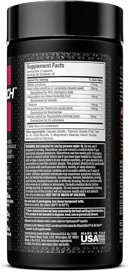 Muscletech Hydroxycut Hardcore Elite - 100 Rapid-Release Thermo Caps - Energy & Focus - for Men & Women - 50 Servings