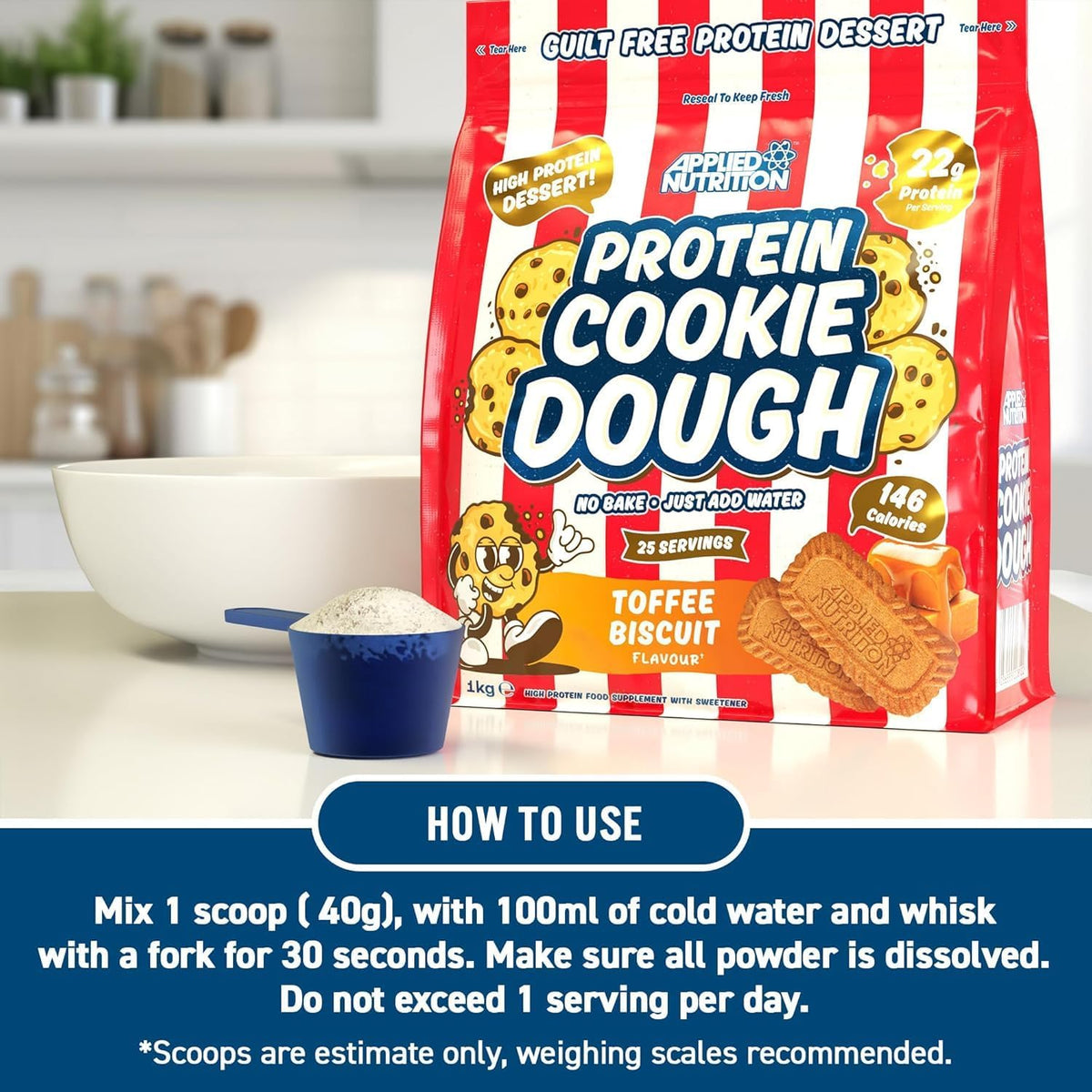 Applied Nutrition Protein Cookie Dough 1kg – High Protein Snack, Over 22g of Protein Per Serving, Ready-to-Eat– Low Calorie, Healthy Treat (1kg – 25 Servings) (White Choco Hazelnut)