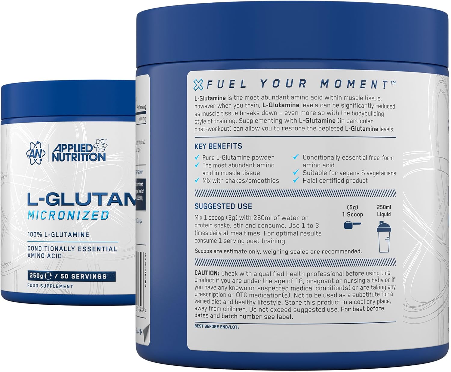 Applied Nutrition L Glutamine Powder - Amino Acid L-Glutamine, Muscle Strength & Regeneration, for the Immune System, Tasteless