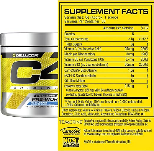 CELLUCOR C4 ORIGINAL THE ORIGINAL EXPLOSIVE PRE-WORKOUT ICY BLUE RAZZ 30 SERVINGS