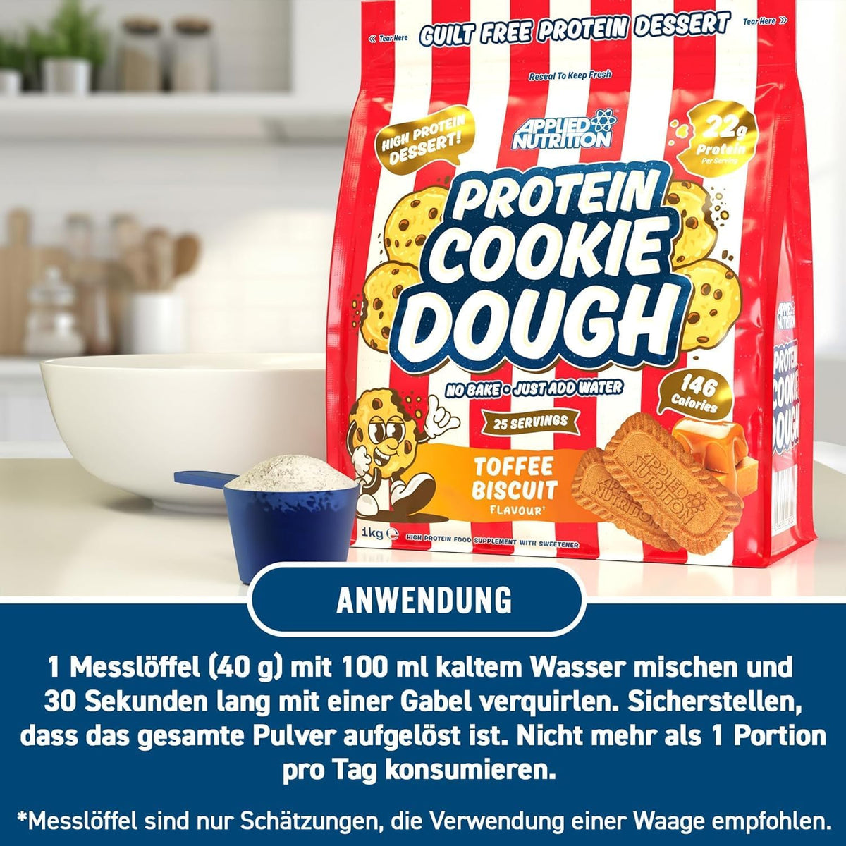 Applied Nutrition Protein Cookie Dough 1kg – High Protein Snack, Over 22g of Protein Per Serving, Ready-to-Eat– Low Calorie, Healthy Treat (1kg – 25 Servings) (White Choco Hazelnut)