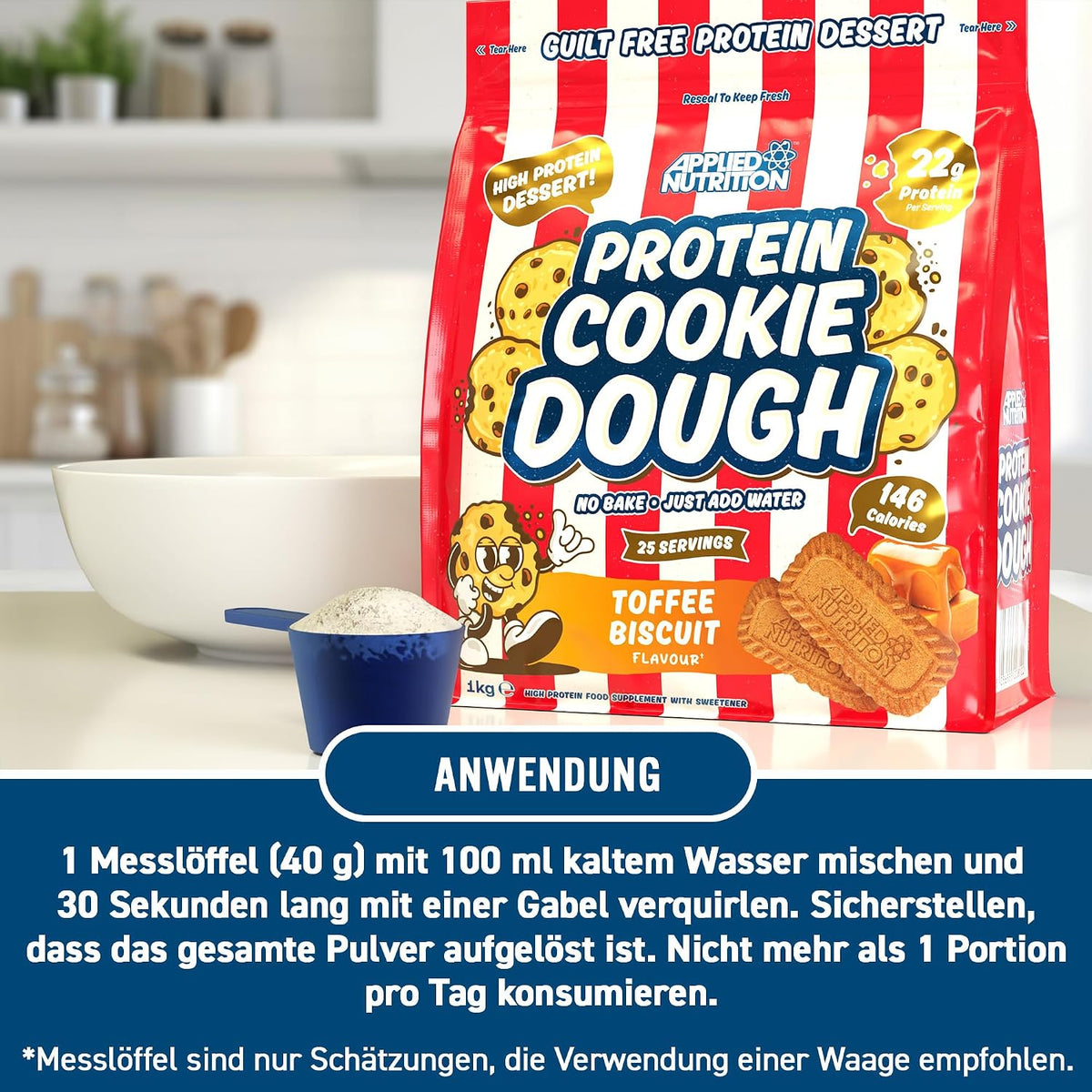 Applied Nutrition Protein Cookie Dough 1kg – High Protein Snack, Over 22g of Protein Per Serving, Ready-to-Eat– Low Calorie, Healthy Treat (1kg – 25 Servings) (White Choco Pistachio)