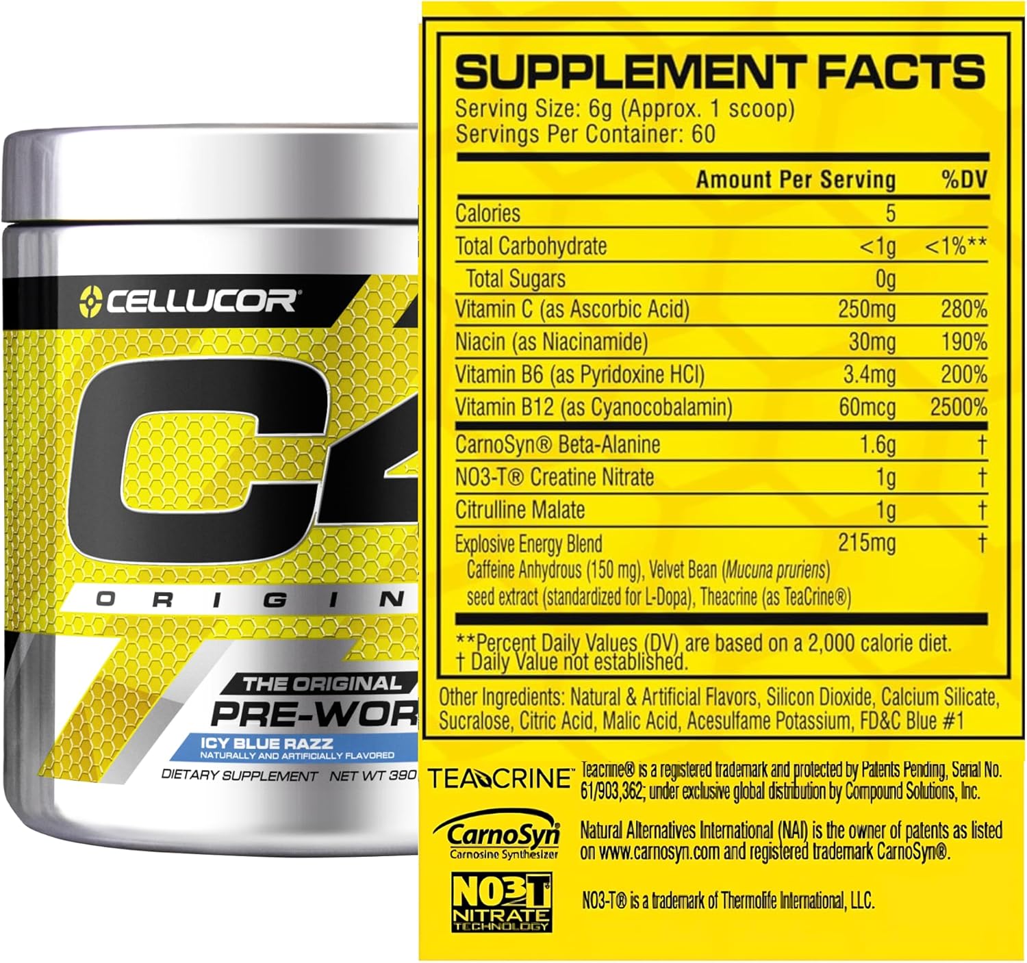Cellucor C4 Original Pre Workout Powder Icy  ZERO SUGAR Preworkout Energy for Men & Women  Creatine 60 Servings