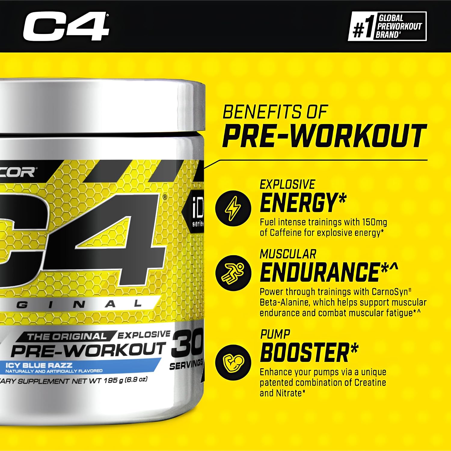 CELLUCOR C4 ORIGINAL THE ORIGINAL EXPLOSIVE PRE-WORKOUT ICY BLUE RAZZ 30 SERVINGS