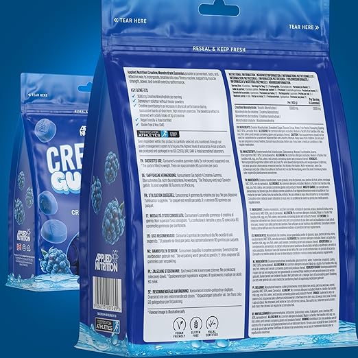 Applied Nutrition Creatine Gummies - 3000 mg Creatine Monohydrate per Dose - 80 Vegan Creatine Gummies for Strength, Performance & Regeneration (20 Intakes) (20 Servings (Pack of 1), Blue Raspberry)