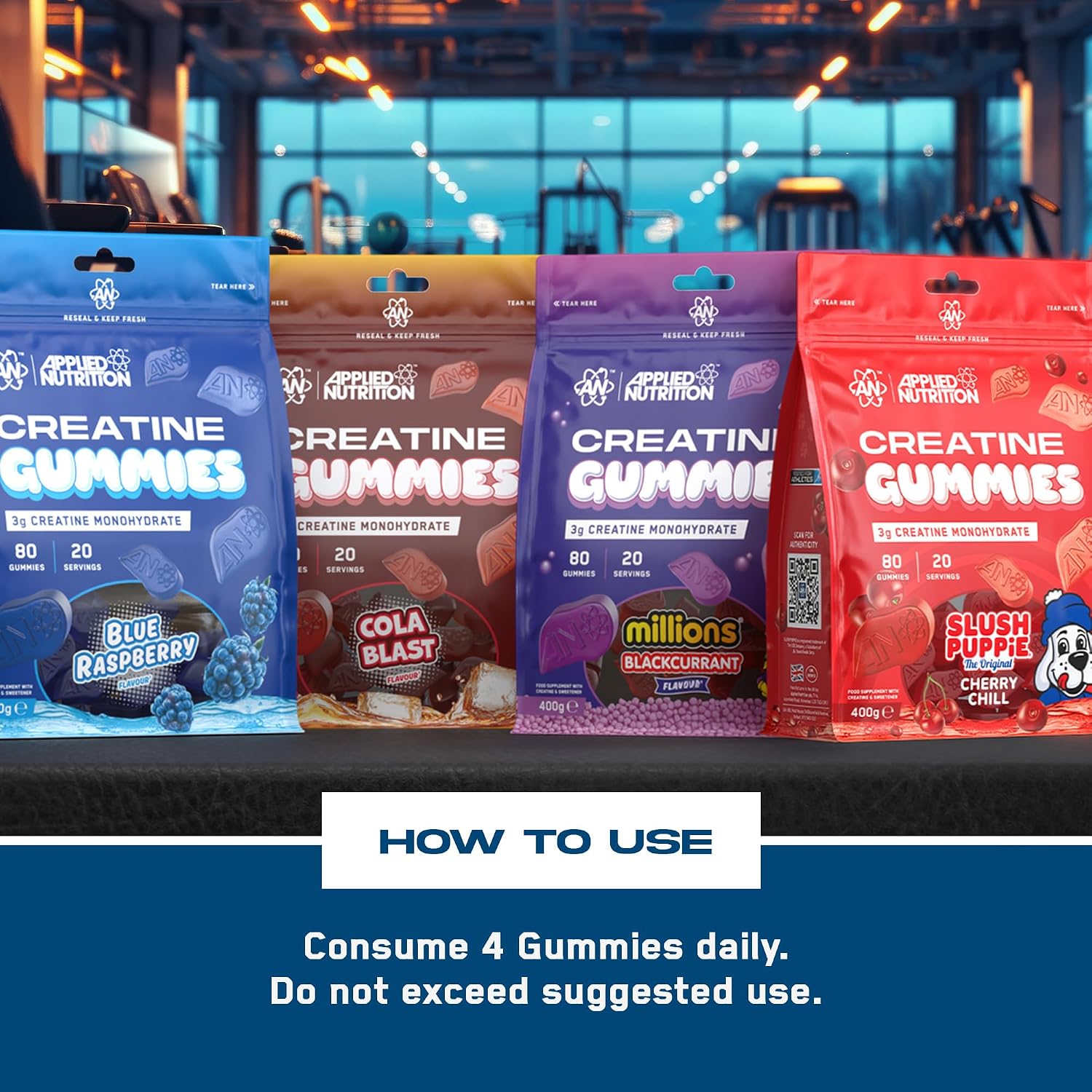 Applied Nutrition Creatine Gummies - 3000mg Creatine Monohydrate per Serving - 80 Chewable Vegan Gummies for Strength, Power & Recovery (20 Servings)