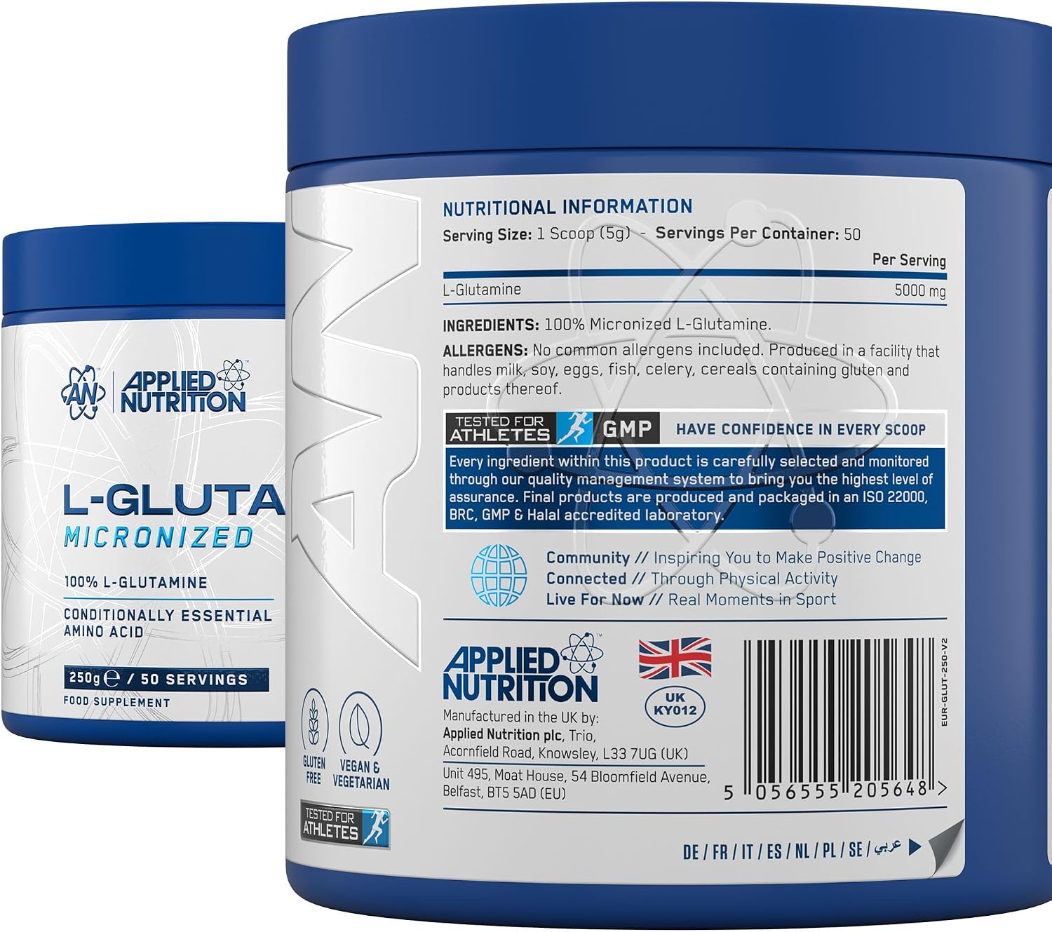 Applied Nutrition L Glutamine Powder - Amino Acid L-Glutamine, Muscle Strength & Regeneration, for the Immune System, Tasteless