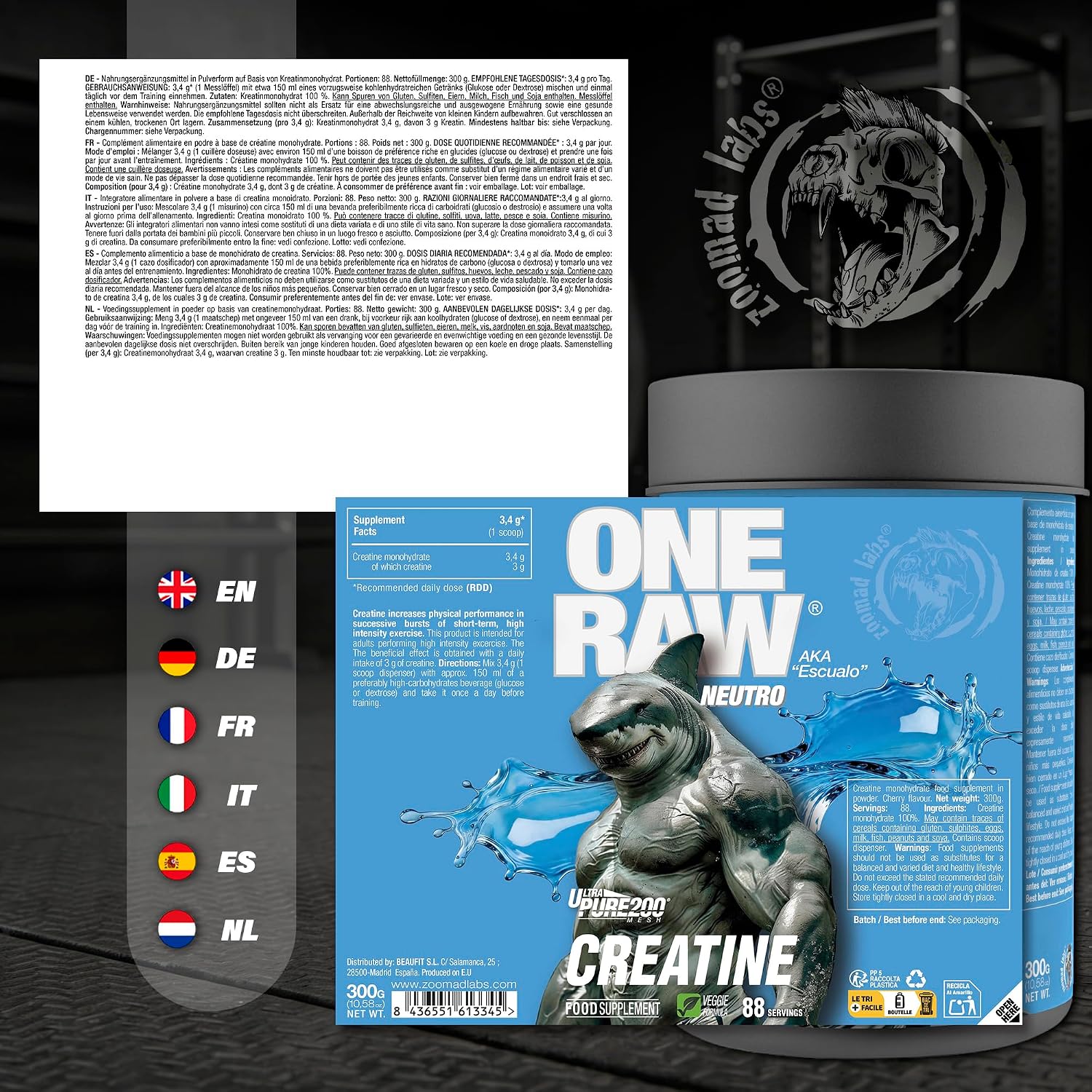 ZooMad Labs One Raw Creatine Monohydrate - Unflavored, 300g - Egypt
