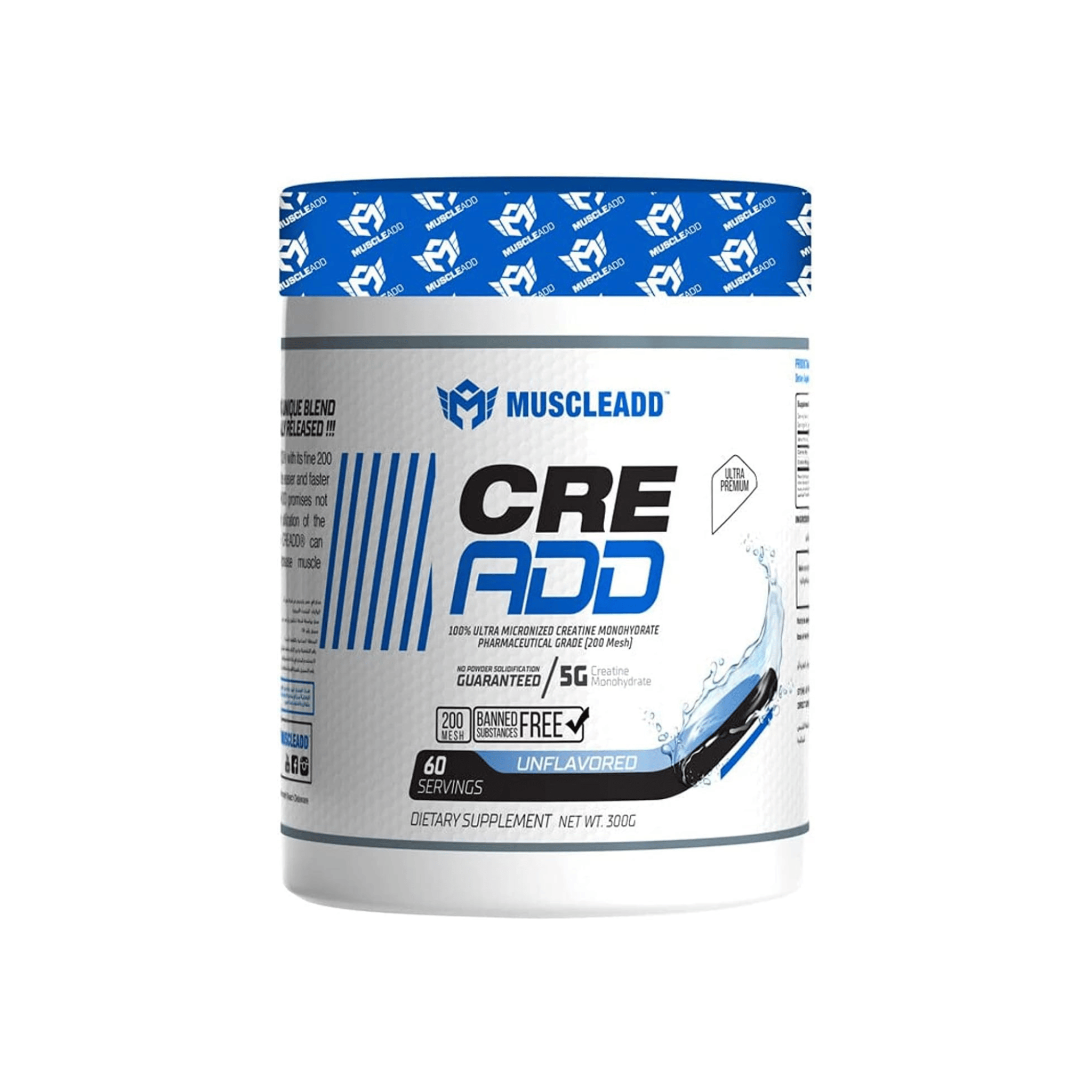 Muscle Add | CRE ADD | 5g Creatine Monohydrate| Dietary Supplement | Increases Muscle Mass | Ultra-Premium | 60 Servings | 300g | Unflavoured