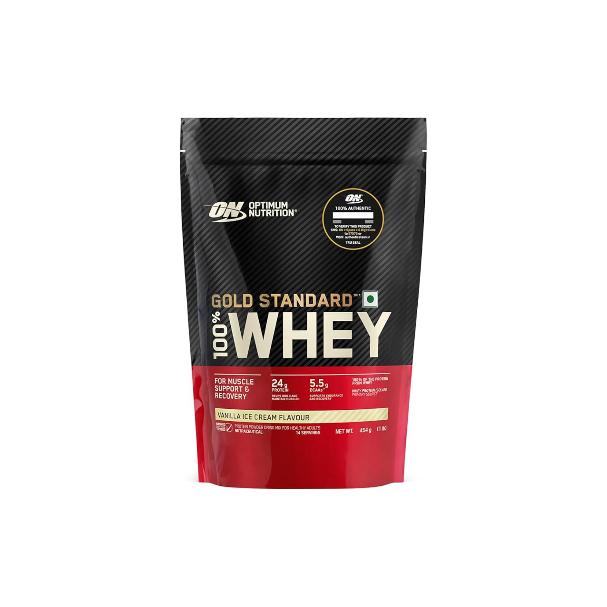 Optimum Nutrition (ON) Gold Standard 100% Whey Protein Powder, for Muscle Support & Recovery, Primary Source Whey Protein Isolate - 14 servings - Vanilla Ice Cream, 454 g