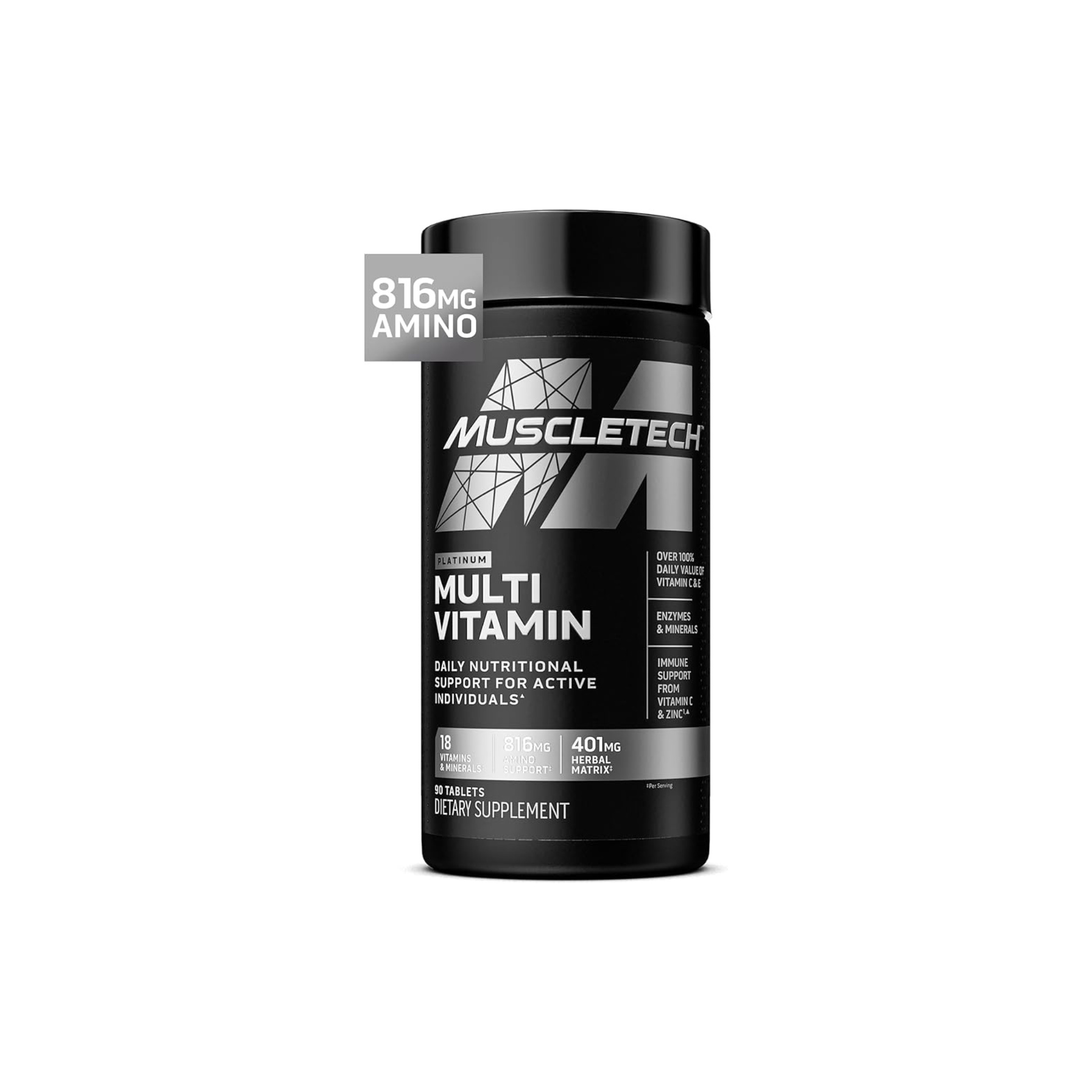 Muscletech Platinum Multivitamin for Immune Support 18 Vitamins & Minerals Vitamins A C D E B6 B12 Daily Workout Supplements for Men 90 Ct