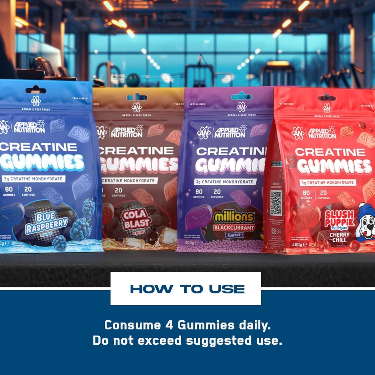 Applied Nutrition Creatine Gummies - 3000mg Creatine Monohydrate per Serving - 80 Chewable Vegan Gummies for Strength, Power & Recovery (20 Servings) - Egypt