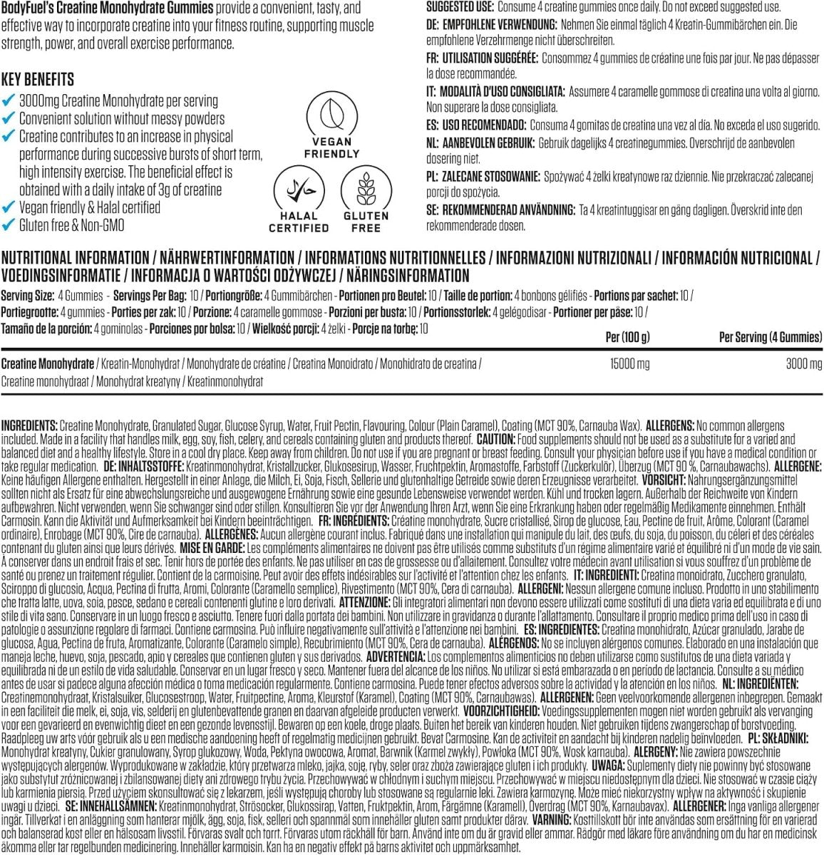 Applied Nutrition Creatine Gummies - 3000mg Creatine Monohydrate per Serving - 80 Chewable Vegan Gummies for Strength, Power & Recovery (20 Servings) - Egypt