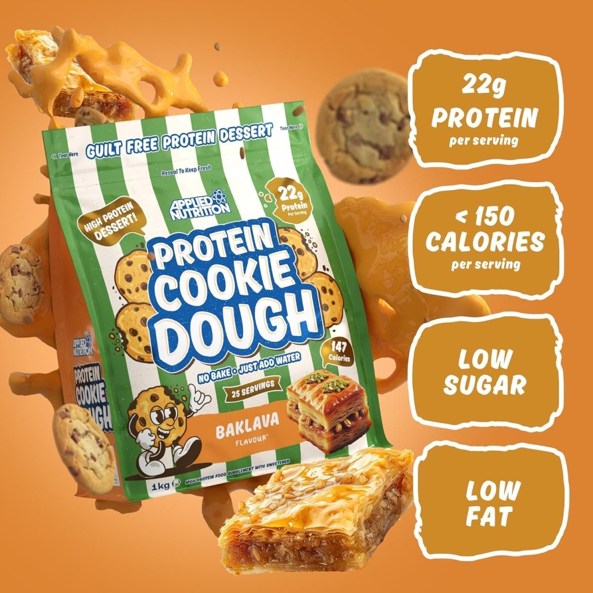 Applied Nutrition Protein Cookie Dough - Baklava Flavor - 1kg High Protein Snack - Egypt