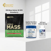 Ultimate Mass Gain & Recovery Bundle - ON Serious Mass Strawberry 12 lbs, Applied Creatine 250g & GAT ZMAG-T 90 Caps