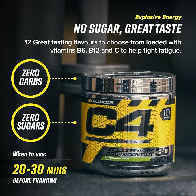 Cellucor C4 Original Pre - Workout - Explosive Energy & Focus - Icy Blue Razz, 30 Servings - Egypt