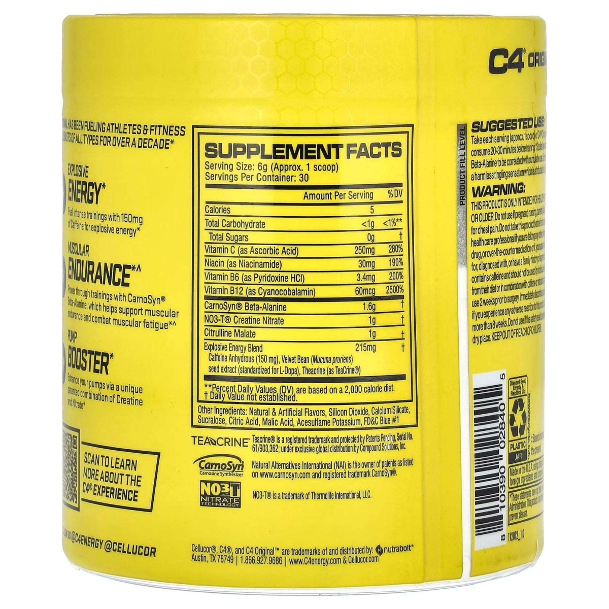 Cellucor C4 Original Pre - Workout - Explosive Energy & Focus - Icy Blue Razz, 30 Servings - Egypt