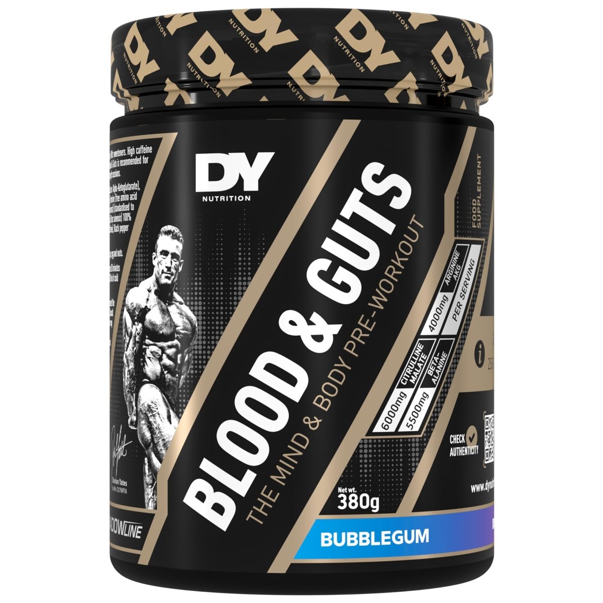 DY Nutrition - Blood and Guts Pre Workout Powder, 380g (Bubblegum) - High Strength Preworkout with 350mg Caffeine, Citrulline Malate, Beta Alanine, Arginine AKG, L-Tyrosine, Vitamin B3 for Men & Women - Egypt