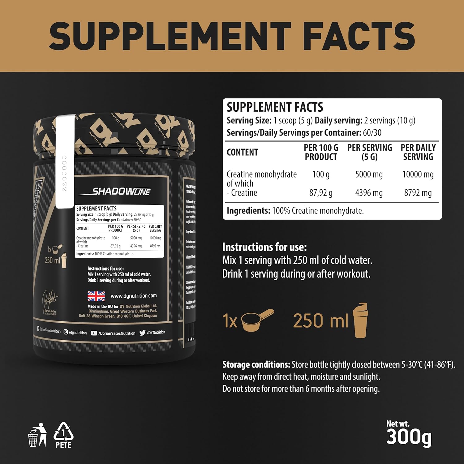 DY Nutrition Creatine - Pure Creatine Monohydrate 300g - Creatine