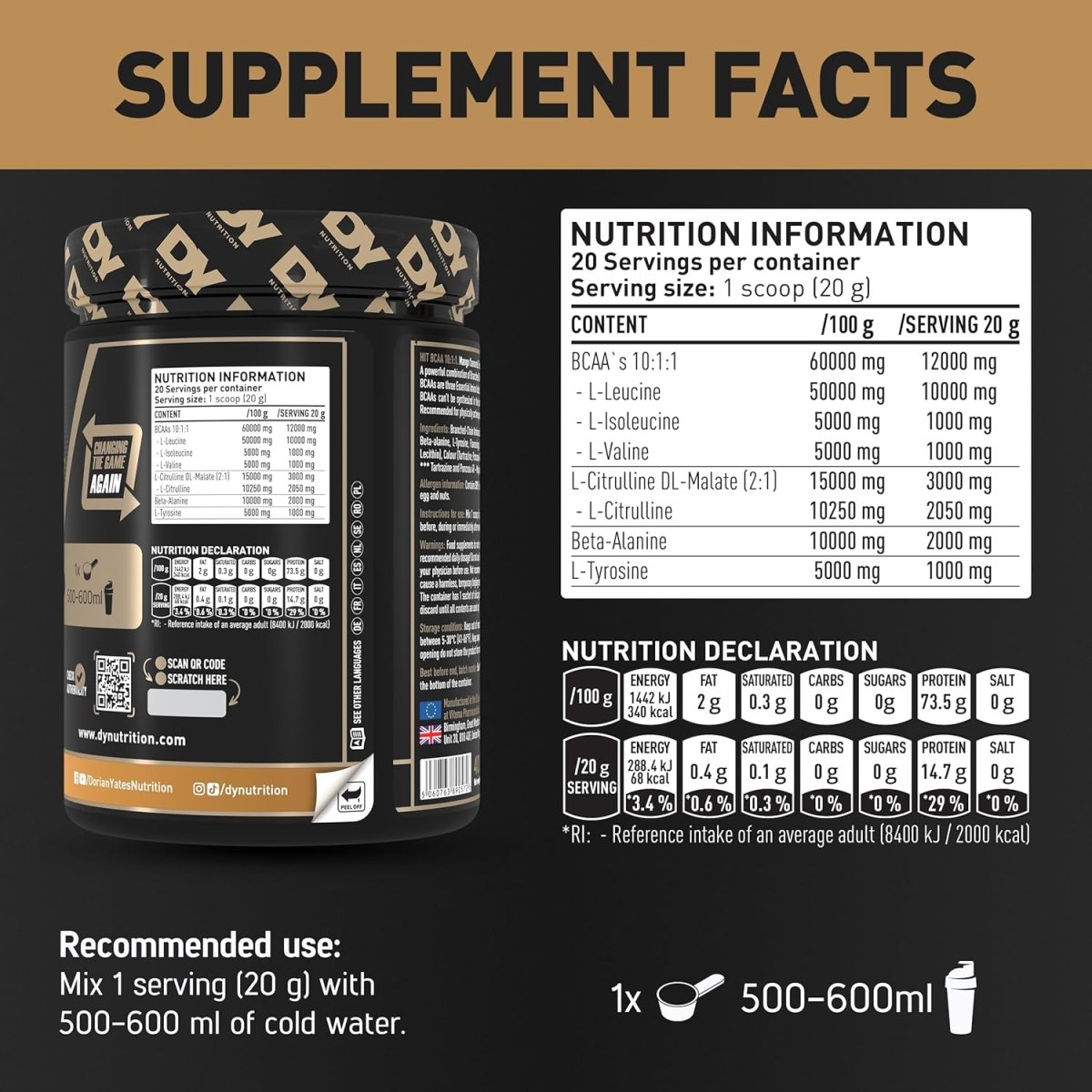 DY Nutrition HIT BCAA 10:1:1 - Orange - Performance & Recovery - 400g - Egypt