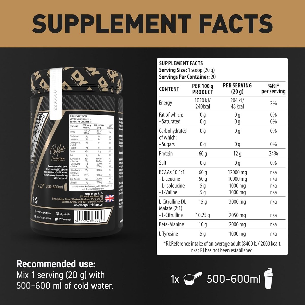 DY Nutrition HIT BCAA 10:1:1 - Pineapple - Performance & Pump Support - 400g - Egypt
