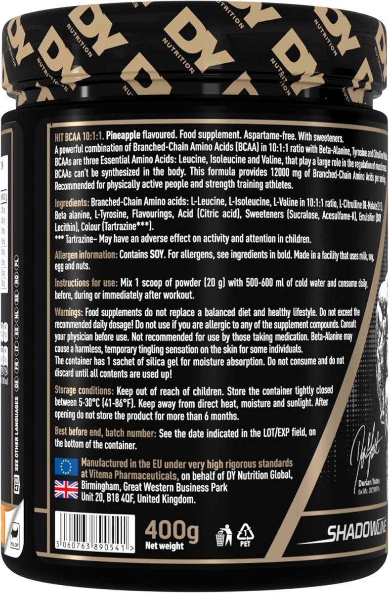 DY Nutrition HIT BCAA 10:1:1 - Pineapple - Performance & Pump Support - 400g - Egypt