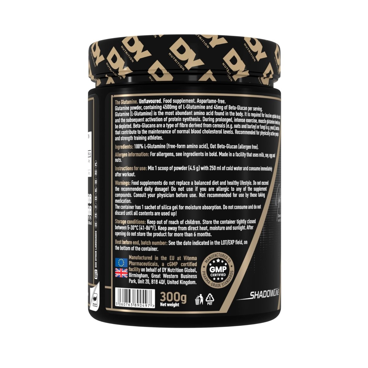 DY Nutrition The Glutamine Powder | 4.5g L-Glutamine & 45mg Beta-Glucan | 66 Servings | Unflavoured | Amino Acid Nutritional Supplement for Strength, Health & Recovery 300g | 2 Month Supply - Egypt