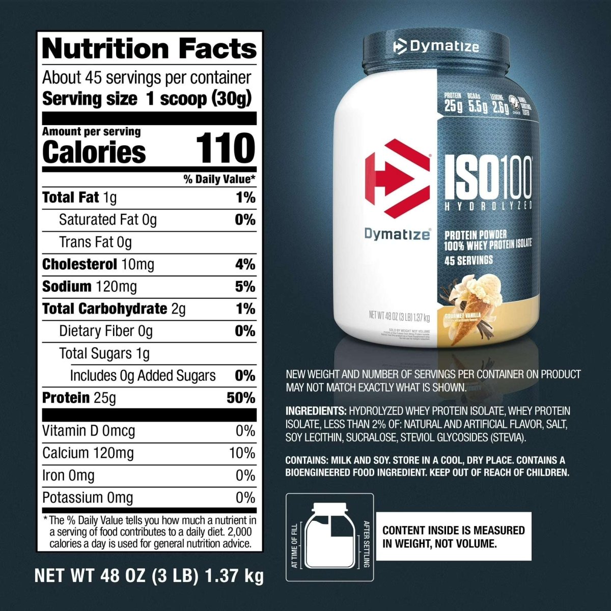 Dymatize ISO100 Hydrolyzed Whey Isolate - Vanilla, 3 lbs - Egypt