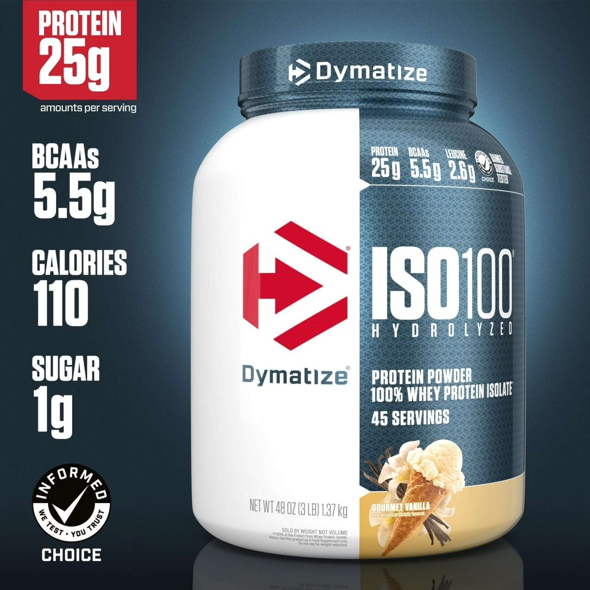 Dymatize ISO100 Hydrolyzed Whey Isolate - Vanilla, 3 lbs - Egypt