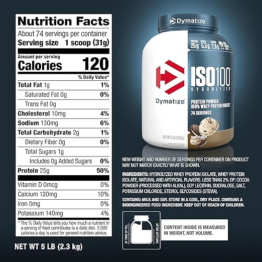 Dymatize ISO100 Hydrolyzed Whey Protein Isolate - Cookies & Cream, 5 lbs - Egypt