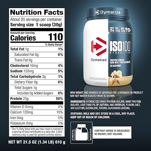 Dymatize ISO100 Hydrolyzed Whey Protein Isolate - Gourmet Vanilla - 20 Servings - Egypt