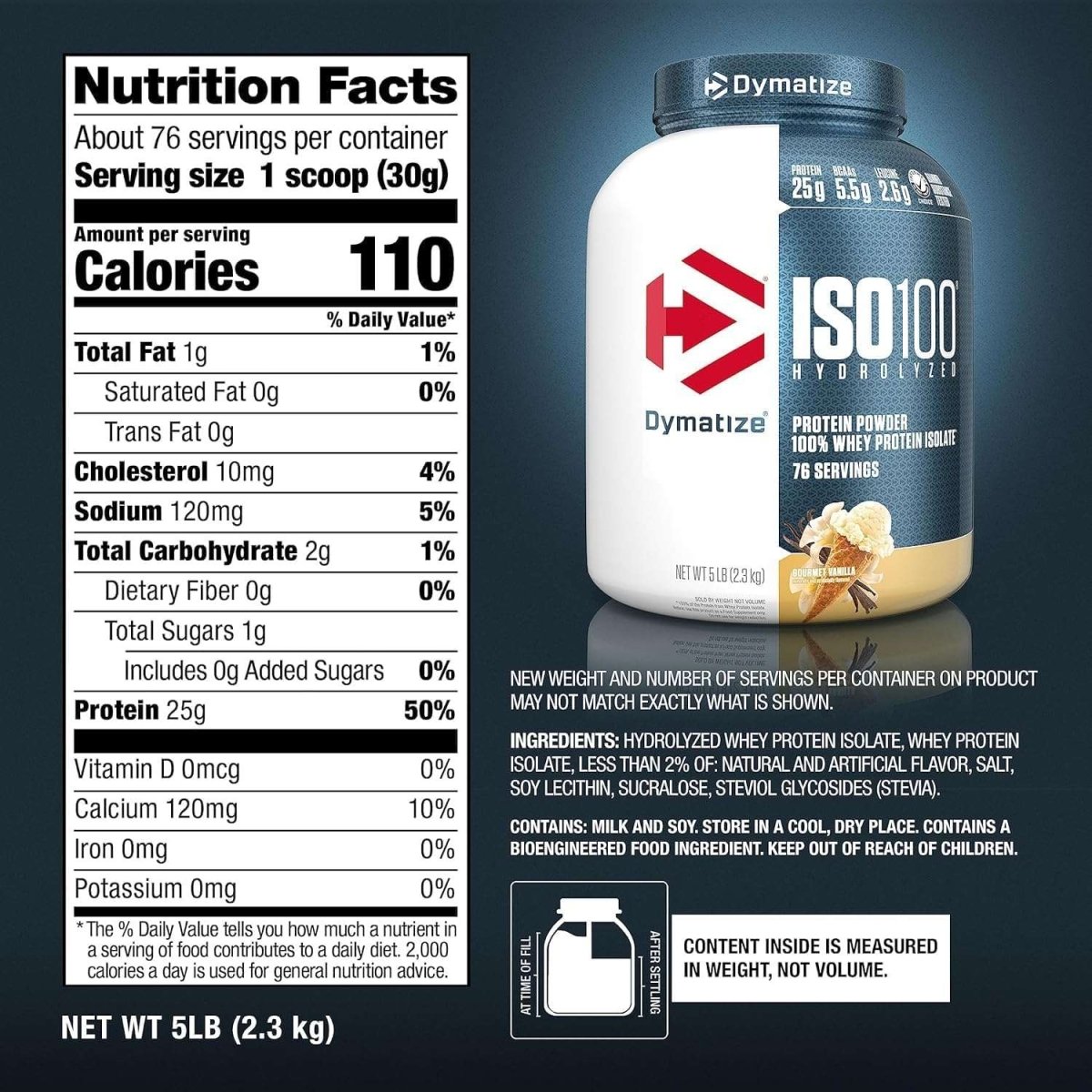 Dymatize ISO100 Hydrolyzed Whey Protein Isolate - Vanilla, 5 lbs - Egypt