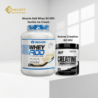 Muscle Building & Strength Stack - Muscle Add Whey Plus Vanilla 2.04kg & Nutrex Creatine Drive 60 Servings