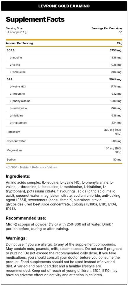 Kevin Levrone Gold EAAmino - Essential Amino Acids (EAA + BCAA) - Dragon Fruit - 390g - Egypt