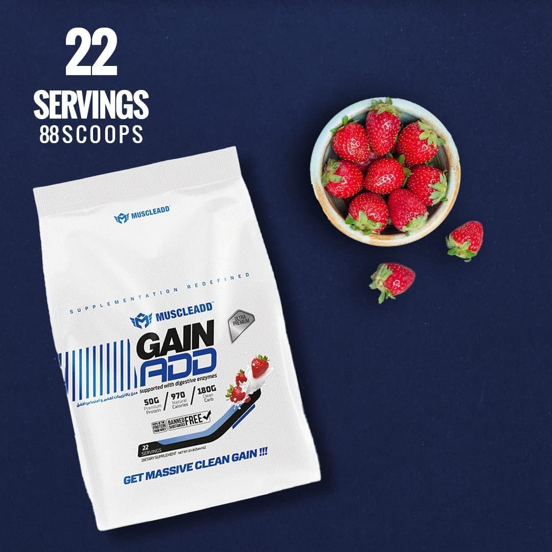 Muscle Add Gain Add High Protein Mass Gainer - Strawberry Milkshake - 5.44kg - Egypt