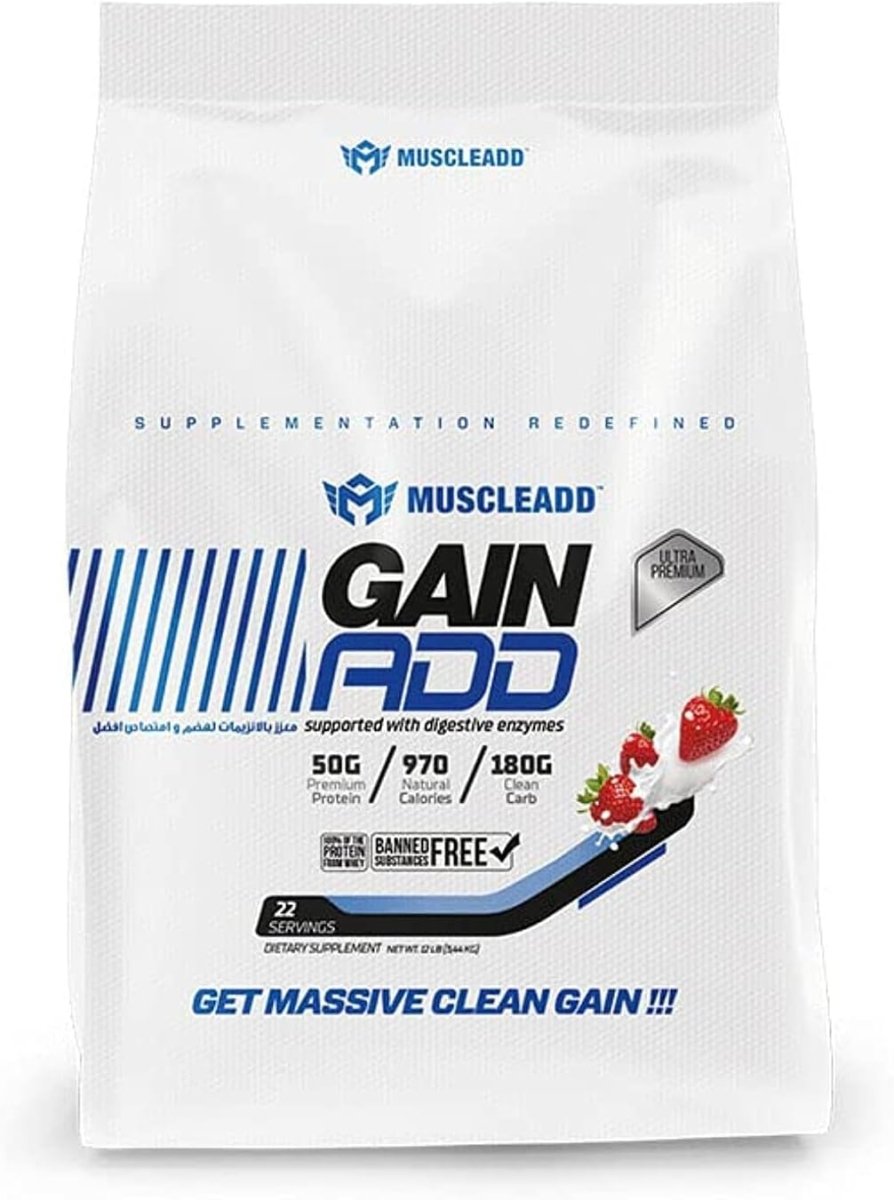 Muscle Add Gain Add High Protein Mass Gainer - Strawberry Milkshake - 5.44kg - Egypt