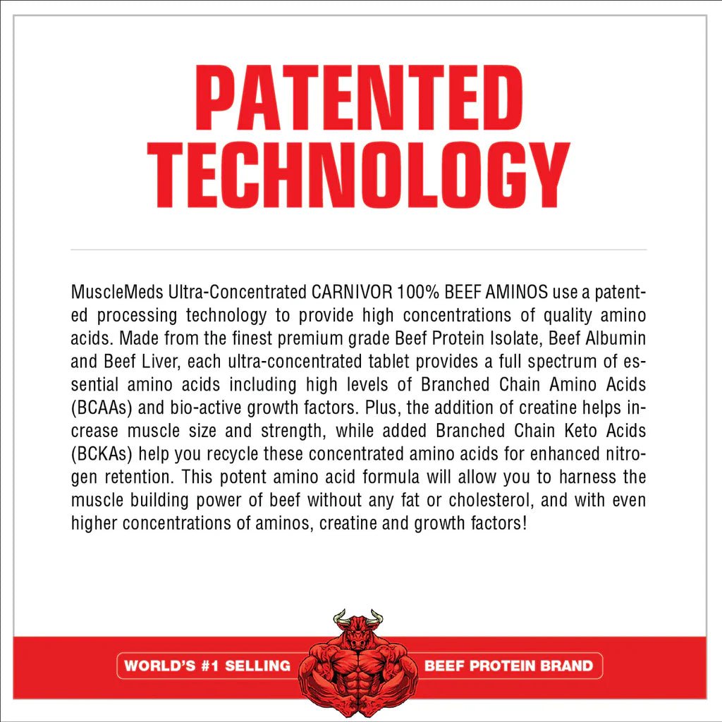 MuscleMeds Carnivor Beef Aminos - Ultra - Concentrated - Neutral - 300 Tablets - Egypt