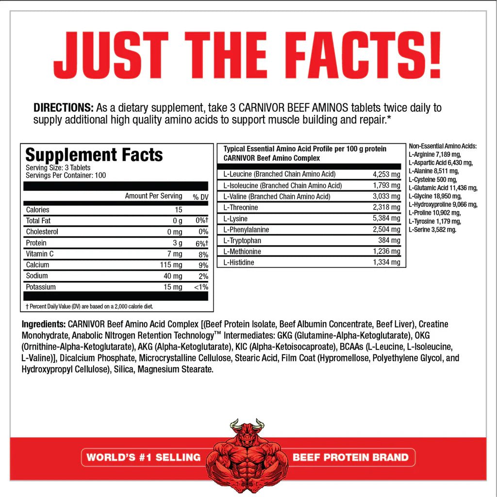 MuscleMeds Carnivor Beef Aminos - Ultra - Concentrated - Neutral - 300 Tablets - Egypt