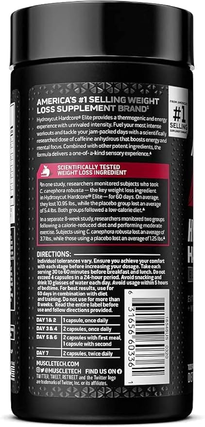 MuscleTech Hydroxycut Hardcore Elite - Thermogenic Energy & Focus - 100 Capsules - Egypt
