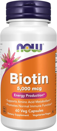 NOW Foods Biotin 5,000mcg - Energy & Metabolism Support - 60 Veg Capsules - Egypt
