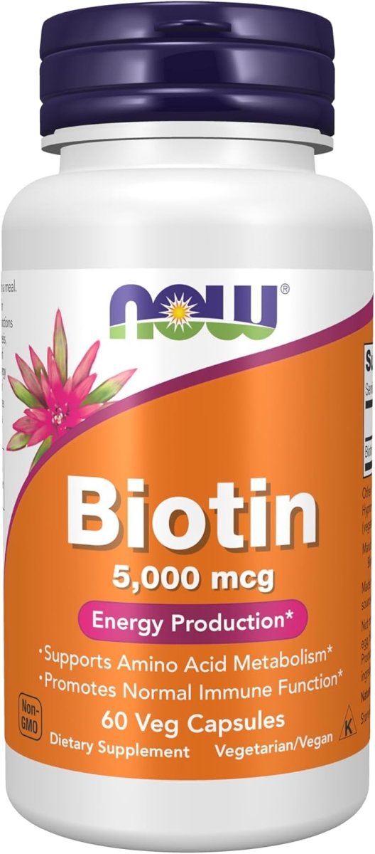 NOW Foods Biotin 5,000mcg - Energy & Metabolism Support - 60 Veg Capsules - Egypt