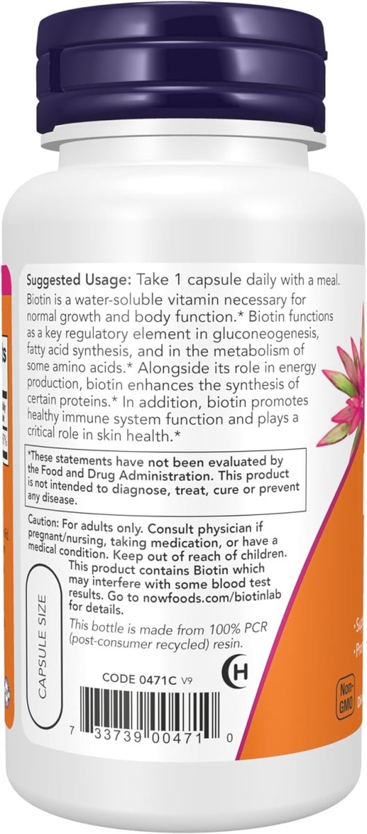 NOW Foods Biotin 5,000mcg - Energy & Metabolism Support - 60 Veg Capsules - Egypt
