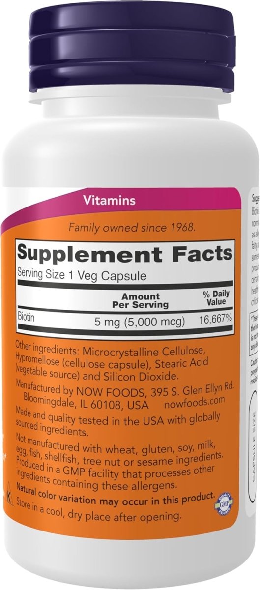 NOW Foods Biotin 5,000mcg - Energy & Metabolism Support - 60 Veg Capsules - Egypt
