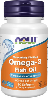 NOW Foods Omega - 3 Fish Oil 1000mg - Heart & Brain Support - 30 Softgels - Egypt