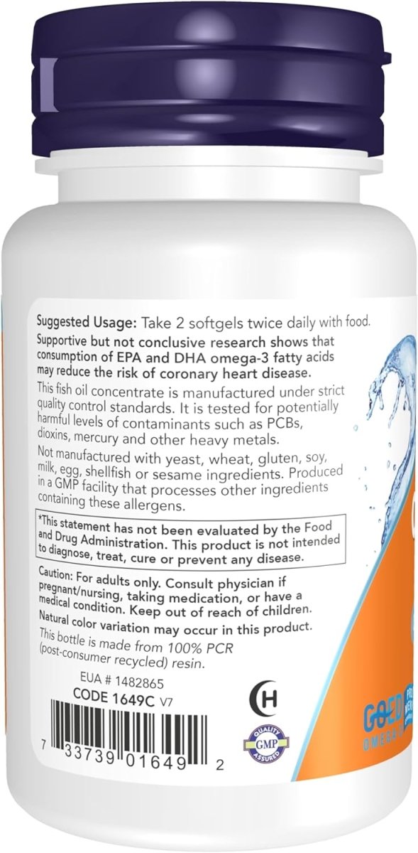NOW Foods Omega - 3 Fish Oil 1000mg - Heart & Brain Support - 30 Softgels - Egypt